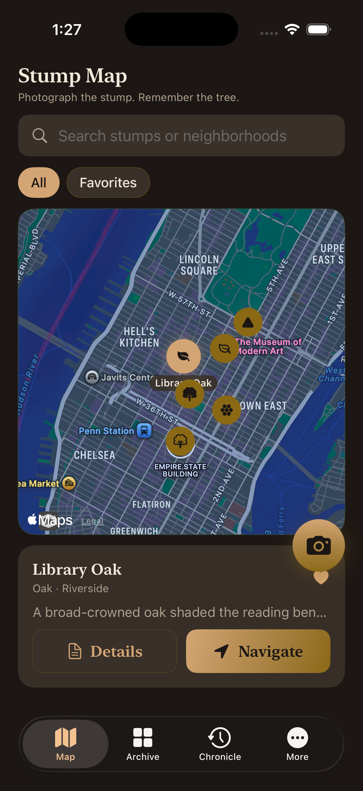 Woodwake stump map on iPhone