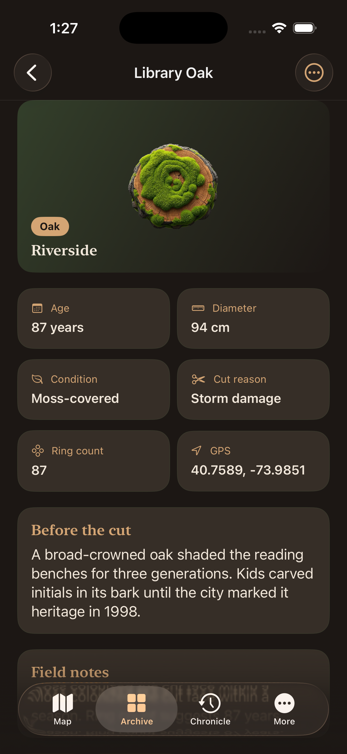 Woodwake stump detail screen