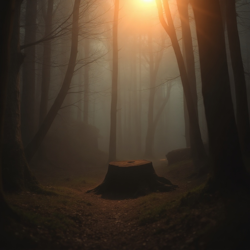 Stump silhouette in mist